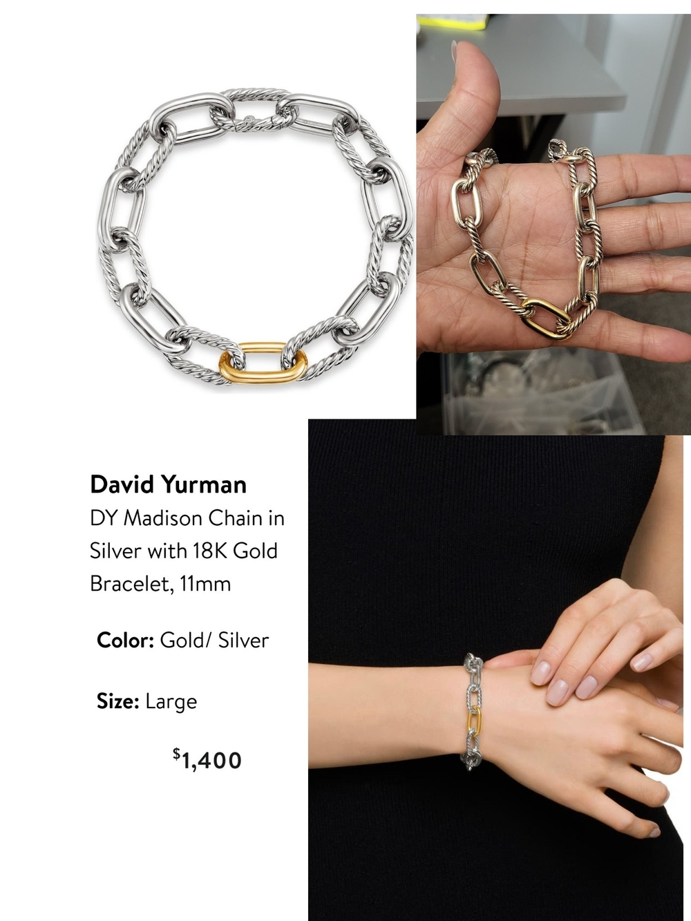 David Yurman Silver and 18K Gold Link Bracelet. #271b